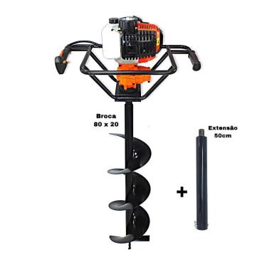 Imagem de KIT Perfurador de Solo Vulcan VPS520 2T 52CC 2,5HP com Broca 80x20cm + Extensão 50cm com Pino Trava Para Perfurador de Solo