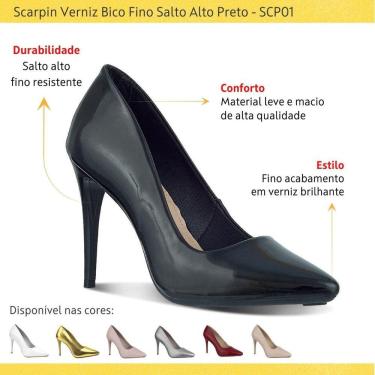 Imagem de Scarpin Feminino Verniz Com Bico Fino E Salto Alto 10cm