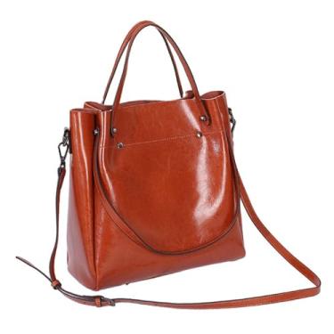 Imagem de Bolsa de mão de couro legítimo para mulheres, bolsa de ombro, tote messenger hobo bag, pasta com alça ajustável (B)