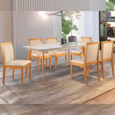 Imagem de Conjunto Sala de Jantar Mesa Versales 140cm com 6 Cadeiras Berlim Cinamomo/Off White/Bege