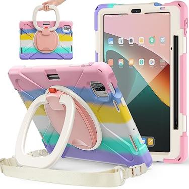 Imagem de QYiiD Capa para Xiaomi Pad 5 / Pad 5 Pro com suporte para caneta 11 polegadas 2021, capa protetora resistente à prova de choque com suporte giratório/suporte/alça de ombro de transporte, rosa colorido