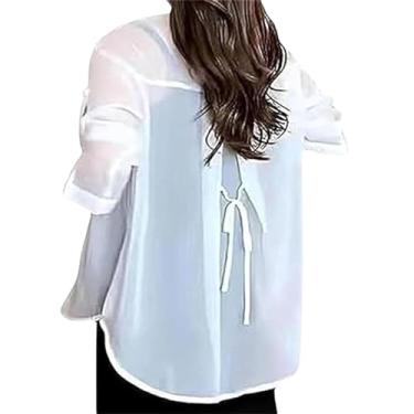Imagem de Camisa de chiffon com protetor solar de verão, camisa protetora solar de manga comprida feminina, cardigã transparente para mulheres, camisas com bloqueio de UV (8,3XL)