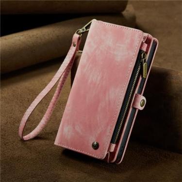 Imagem de Capa de telefone de couro magnético flip para iphone 11 12 13 14 15 pro max xs xr x plus capa de cartão carteira com zíper, rosa, para iphone 11 pro max