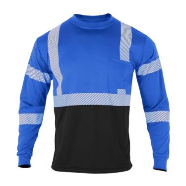 Imagem de FONIRRA Camisetas de segurança de manga comprida refletivas de alta visibilidade para homens ANSI Classe 2 Hi Vis Camisetas de trabalho de construção, Azul - 1 peça - manga longa, P