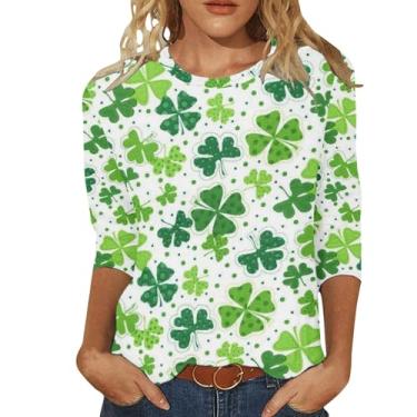 Imagem de Camiseta feminina de São Patrício Shamrock Lucky camisetas túnica verde festival irlandês, Bege, M