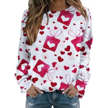 Imagem de Camisetas femininas para Dia dos Namorados Love Pink Stripes Valentine Camiseta Slim Fit Raglans Tops manga longa, Vermelho, XXG