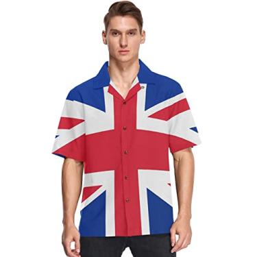 Imagem de visesunny Camiseta masculina casual havaiana com bandeira britânica de botão manga curta Aloha, Multicolorido, XXG