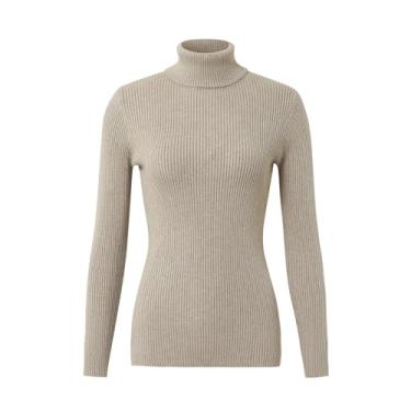 Imagem de Alessia Cara Suéter feminino de gola alta inverno quente casual manga suéter tricotado, Marrom camelo, GG