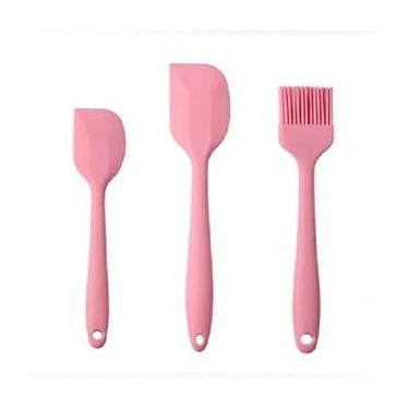 Imagem de kit Espátula Pão Duro resistente + Pincel de Silicone maciço (Rosa)