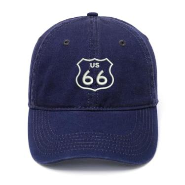 Imagem de L8502-LXYB Boné de beisebol masculino bordado US Route 66 algodão lavado, Azul marino, 7 1/8