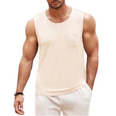 Imagem de COOFANDY Regatas masculinas de malha casuais sem mangas, camisetas regatas de praia com bolso, Creme, P