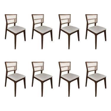 Imagem de Kit 8 Cadeiras De Jantar Manuela Em Tela Assento Veludo Bege Base Em Madeira Maciça - Natural