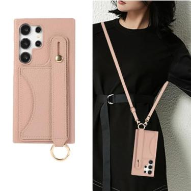 Imagem de Pulseira com suporte para cartão Crossboby Phone Case para Samsung Galaxy S24 S22 Ultra Plus S23 FE A15 A25 A35 A55 A24 A34 A54 A14, rosa carne, para Galaxy A54 5G