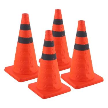 Imagem de SINGARO Cones de trânsito de 71 cm, 4 peças de cones laranja dobráveis para estacionamento, cones de estacionamento com coleiras refletivas, cones de treinamento, garagem, acessórios interiores de