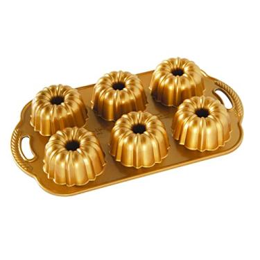 Imagem de Forma para 6 Mini Bolos Anniversary Bundtlette em Alumínio Fundido Nordic Ware Dourado/Prata