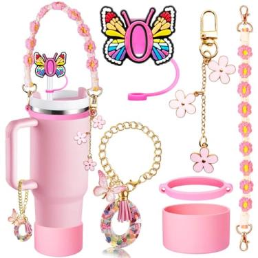 Imagem de Conjunto de acessórios de copo de 6 peças para Stanley 850 g 1,134 g, inclui tampa e bota de capa de canudo de iniciais de silicone, alça de alça de garrafa de água, anel de copo de borracha, pingente