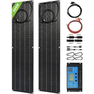 Imagem de Kit de painel solar monocristalino flexível para família, trailer, caravana, barco - Painel solar ultrafino de 500 watts com controlador 40A - 2 painéis ETFE de 250 W 12V-24V
