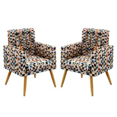 Imagem de Kit 2 Poltronas Nina Rodapé e Capitonê Suede Estampado Laranja Aradeco