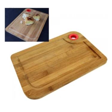 Imagem de Tábua De Carne Madeira Bambú 27x19cm Pegador Alça Silicone - Well