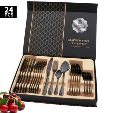 Imagem de Jogo De Talheres Faqueiro 24 Peças Aparelho Jantar Aço Inox - Bc Bora 