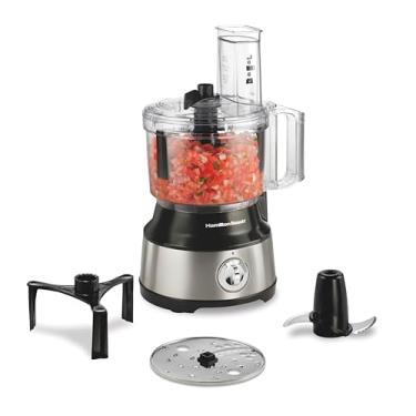 Imagem de Hamilton Beach Processador de alimentos e cortador de vegetais para fatiar, desfiar, picar e purê, 10 xícaras - Raspador de tigela, aço inoxidável