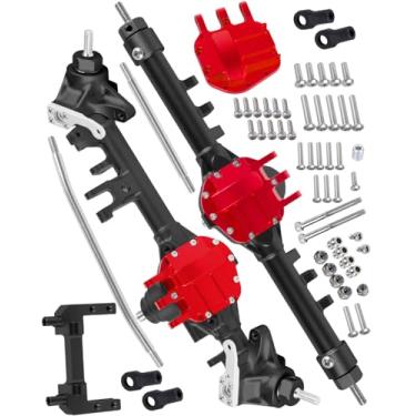 Imagem de RC Upgrades Part Aluminum Front Rear Portal Axle for 1/10 SCX10 SCX10 II 90046 90047 RC Crawler Car,Front&Rear Axles CNC Complete Axle Set Hops Up.Black(Axle) Red(Axle Cover).