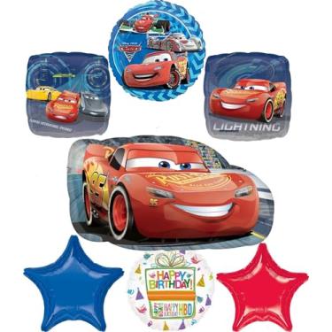 Imagem de Anagram 7pc Lightning McQueen Foil Balloon Bouquet Decorations - Vermelho e Azul - Balões - Aniversário - Crianças - Meninos