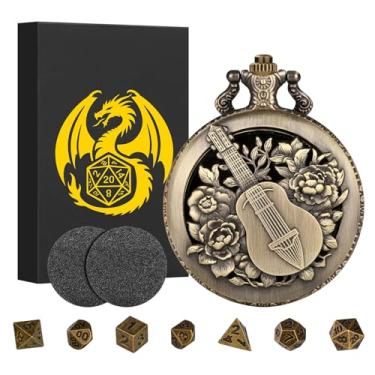 Imagem de Mini DND conjunto de dados Steampunk oco bardo bolso estojo concha para relógio, 7 peças, minúsculo metal poliédrico D&D, presentes DND com caixa de presente, acessórios para jogos de tabuleiro,