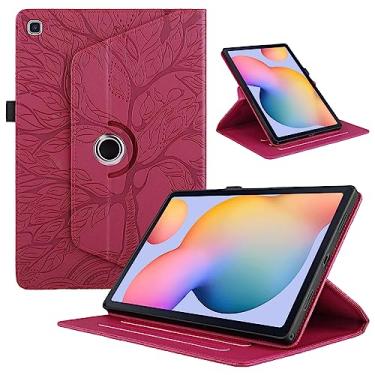 Imagem de Capa giratória para Samsung Galaxy Tab S6 Lite 2024 de 10,4 polegadas, giratória de 360°, capa de couro PU premium, leve, multi-ângulo, com suporte de caneta para modelo SM-P620/SM-P625-Vermelho