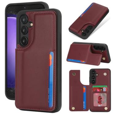 Imagem de iCoverCase Capa compatível com Samsung Galaxy S23 FE com porta-cartões, capa carteira S23 FE para mulheres e homens [bloqueio RFID] capa protetora de couro PU para celular S23 FE (vinho vermelho)