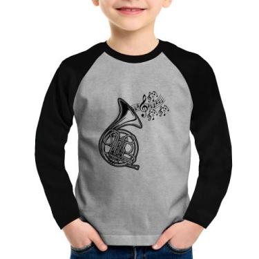 Imagem de Camiseta Raglan Infantil Trompa Notas Musicais Manga Longa - Foca na M