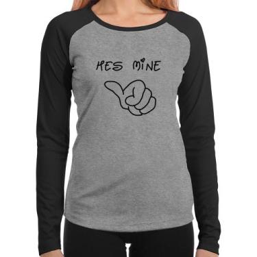 Imagem de Baby Look Raglan He's Mine Manga Longa - Foca na Moda, Cinza, Preto, G
