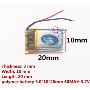 Imagem de Bateria 3.7v 60mah 3mm X10mm X 20mm 2 Fios 301020 - KMIG