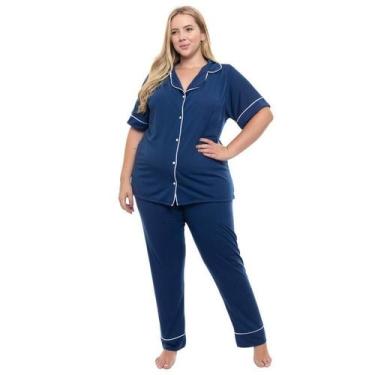 Imagem de Pijama Americano Longo Sepie 610 Plus Size Manga Curta, G3, Marinho