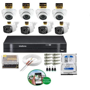 Imagem de Kit Cftv 8 Câmeras Segurança FULL HD 2MP Dvr Intelbras MHDX C/HD 500gb