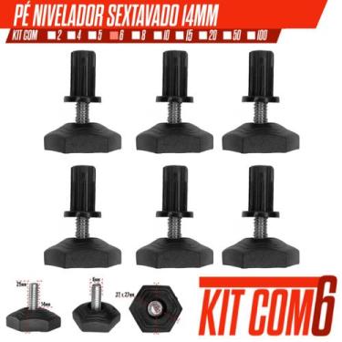 Imagem de 6x Pés Niveladores Sextavado Para Móveis Com regulagem e Bucha 10mm - 