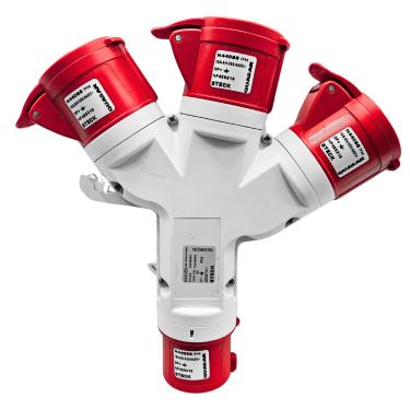 Imagem de Tomada Industrial Múltipla 16A 3P+T 380/440V 1 Entrada 3 Saídas IP44 6H Vermelho N44086 – Steck
