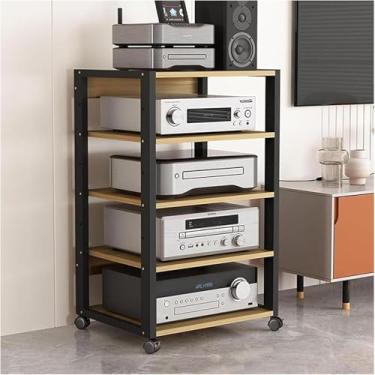 Imagem de Rack Hi-Fi, prateleira AV, rack de áudio, rack estéreo, suporte de mídia de 3 a 5 níveis gabinete de componentes de áudio/vídeo para caixas de cabos, leitores de DVD, dispositivos de streaming,