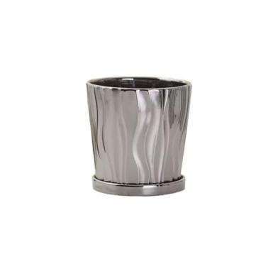 Imagem de LICONG-2020 Vaso de plantas interno/externo, vaso de cerâmica dourada criativa simples com bandeja grande extra grande escritório em casa, decoração de casa, presente para amantes de plantas (cor: