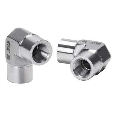 Imagem de DERPIPE Cotovelo de rua de 90 graus - 1/20.3 cm NPT fêmea para 1/20.3 cm NPT fêmea aço inoxidável 304 adaptador de cotovelo forjado Barstock Street Encaixe de tubulação (pacote com 2)