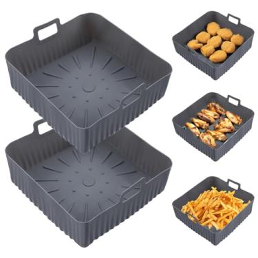 Imagem de Forros quadrados de silicone para fritadeira a ar de 22 cm para 6 a 8 litros, conjunto de 2, inserção de bandeja de fritadeira de ar de silicone reutilizável, acessórios de fritadeira a ar para