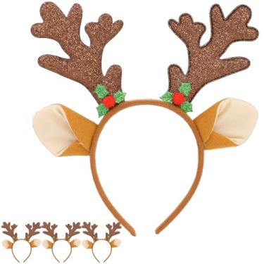 Imagem de BEGOOD Bandanas de Natal, 3 peças, acessório de cabeça de rena de Natal flexível, chifres de veado, para festas de Natal, cosplay, acessórios