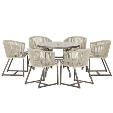 Imagem de Mesa com 6 Cadeiras de Jantar Roma 120cm e Noronha em Alumínio Marrom 