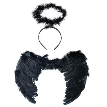 Imagem de Kit Fantasia Anjo Preto Festa Cosplay Carnaval Halloween Tiara Auréola / Asa