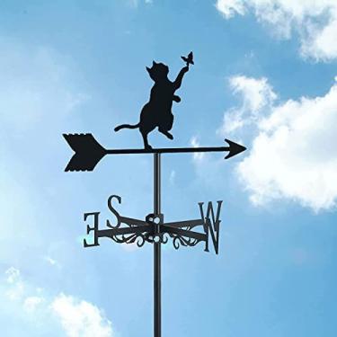 Imagem de Cata-vento de metal para ornamento de gato, cata-vento indicador de direção do vento em aço inoxidável cata-vento em forma de gato bonito decoração de jardim no telhado, para quintal de faze