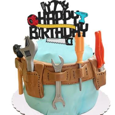 Imagem de Cake Toppers For Men, Qoadwem Hand Tools Cake Topper Toolbox Wrench Hammer Mechanic Drill Plier Screwdrivers Themed Happy Birthday Party Cake Decorations For Men