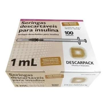 Imagem de Seringa 1ml C/agulha 13x0,45 Insulina C/100 Descarpack