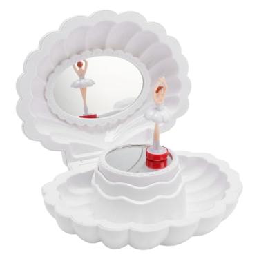 Imagem de Caixa De Jóias Musical Para Meninas, Caixa De Jóias De Bailarina Retro Bonito Forma De Concha Com Espelho De Maquiagem, Caixa De Jóias De Crianças Caixa De Música Giratória
