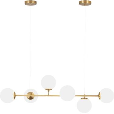 Imagem de Gimpo, Luminária Lustre 110cm Jabuticaba 6 Globos Vidro Pendente Teto Dourada Gimpo KJDD-E-544-GOLD-Milky-6