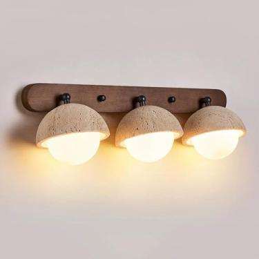 Imagem de Wabi Sabi Amarelo Travertino Arandela Moderna Vintage Madeira Banheiro Penteadeira Luz Sobre Espelho, Globo Giratório 360° Leite Branco Vidro Luminária de Parede Rústico Industrial Amarelo C